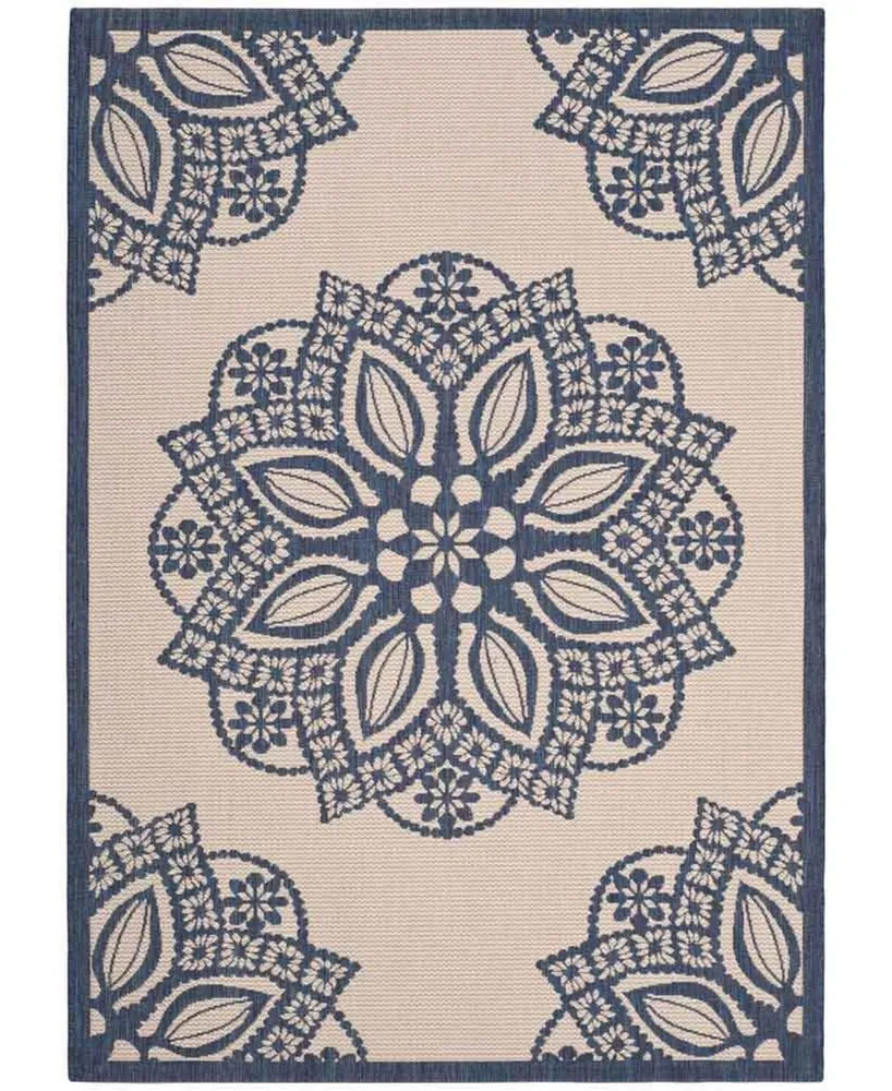 Safavieh Courtyard CY6139 Beige and Navy 4' x 5'7" Sisal Weave Outdoor Area Rug