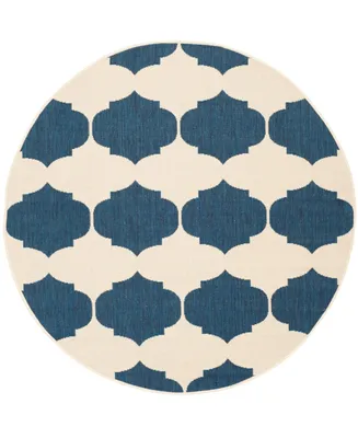 Safavieh Courtyard CY6162 Beige and Navy 5'3" x 5'3" Round Outdoor Area Rug