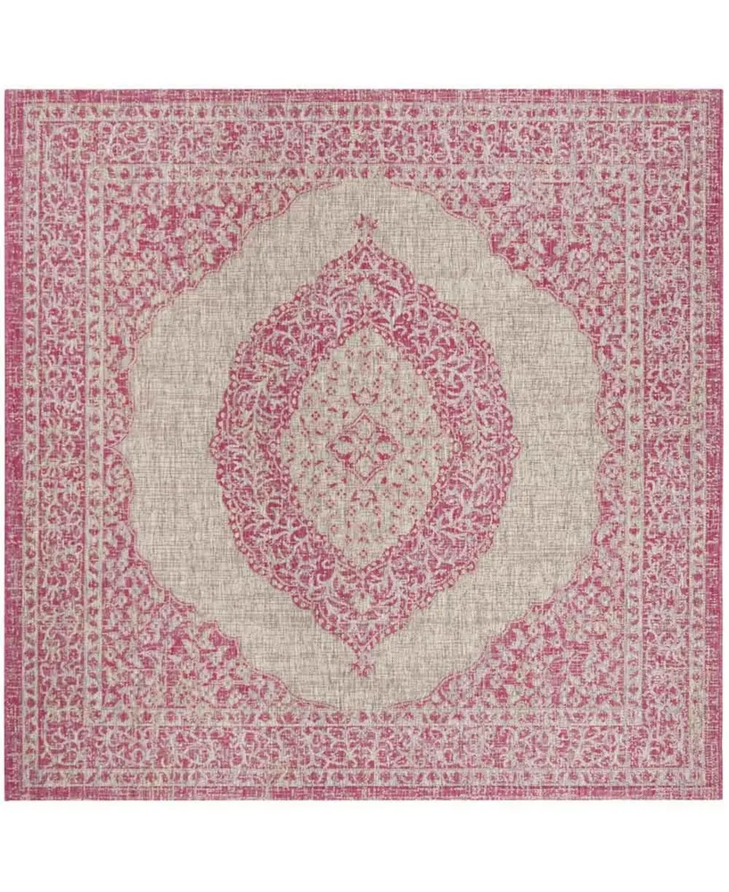 Safavieh Courtyard CY8751 Light Gray and Fuchsia 6'7" x 6'7" Sisal Weave Square Outdoor Area Rug