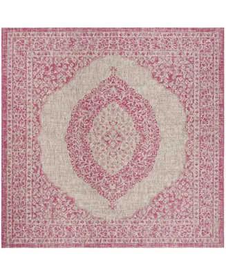 Safavieh Courtyard CY8751 Light Gray and Fuchsia 6'7" x 6'7" Sisal Weave Square Outdoor Area Rug