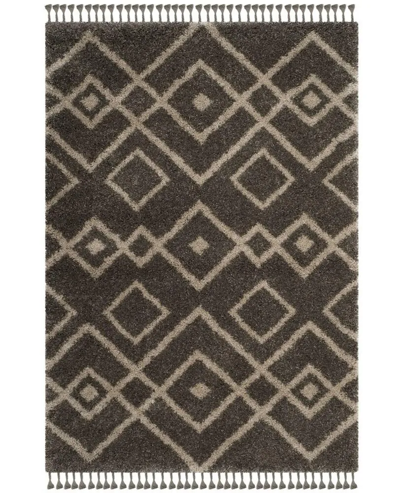 Safavieh Moroccan Fringe Shag MFG249 Gray and Cream 5'1" X 7'6" Area Rug