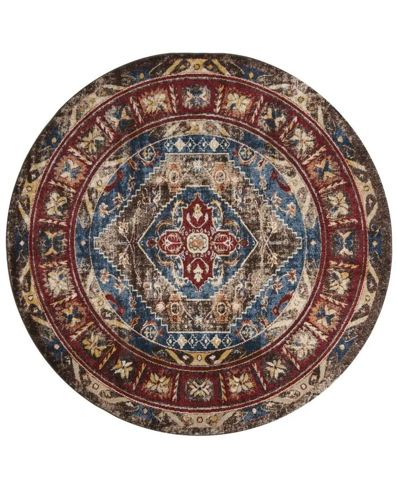 Safavieh Bijar BIJ621 Brown and Royal 6'7" x 6'7" Round Area Rug