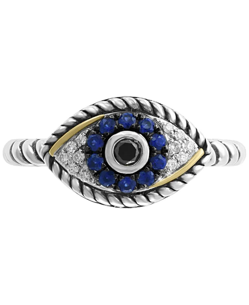 Sapphire (1/5 ct. t.w.) and Diamond (1/6 ct. t.w.) Evil Eye Ring in Sterling Silver & 18k Yellow Gold