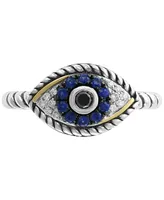 Sapphire (1/5 ct. t.w.) and Diamond (1/6 ct. t.w.) Evil Eye Ring in Sterling Silver & 18k Yellow Gold