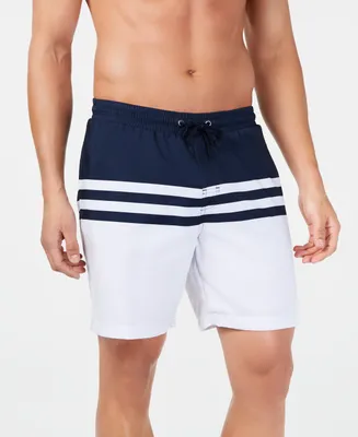 Club Room Men's Quick-Dry Performance Colorblocked Stripe 7" Swim Trunks