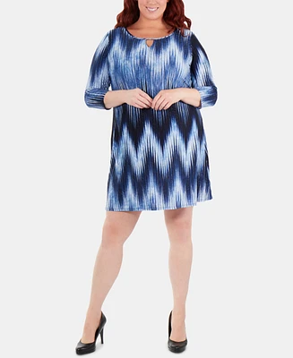 Ny Collection Plus Size Chevron-Print Keyhole Shift Dress