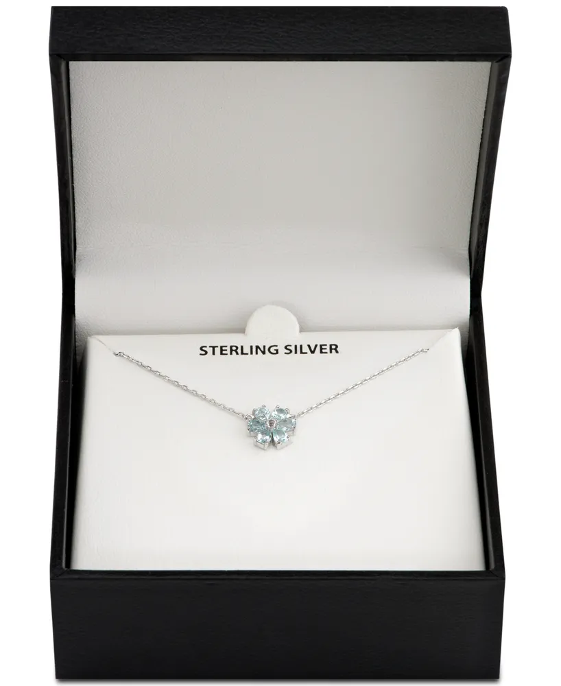 Blue Topaz (1-1/5 ct. t.w.) & White Topaz Accent Flower 18" Pendant Necklace in Sterling Silver