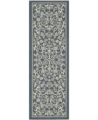 Safavieh Courtyard CY2098 Navy and Beige 2'3" x 10' Sisal Weave Runner Outdoor Area Rug