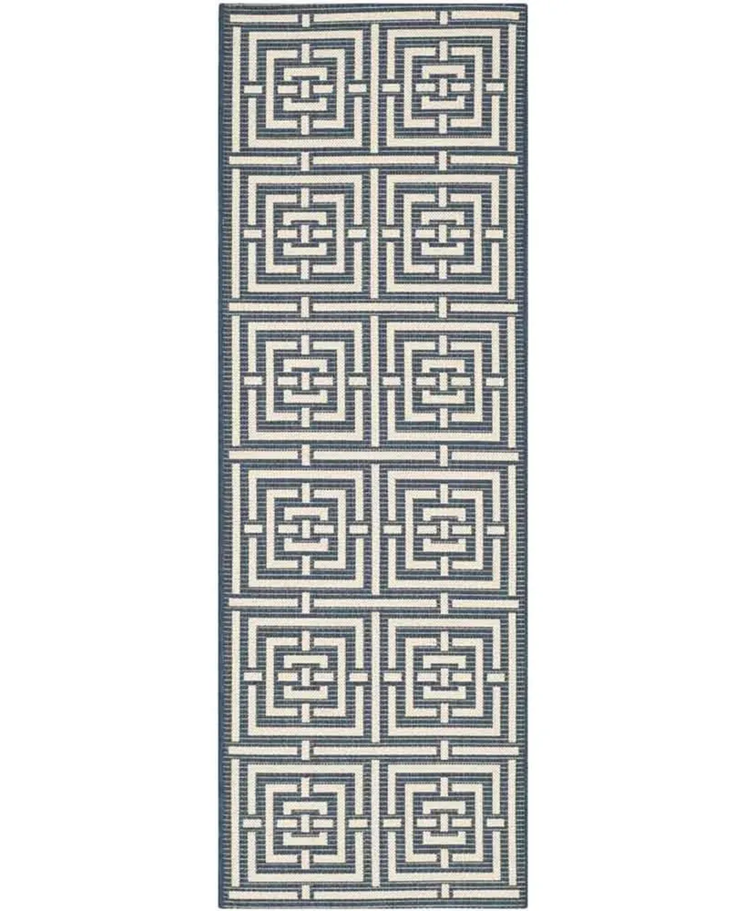 Safavieh Courtyard CY6937 Navy and Beige 2'3" x 10' Sisal Weave Runner Outdoor Area Rug