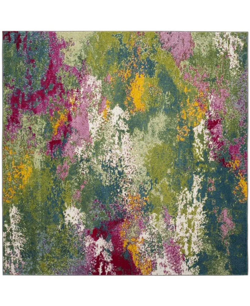 Safavieh Watercolor WTC697 Green and Fuchsia 6'7" x 6'7" Square Area Rug