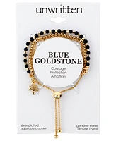 Unwritten Blue Stone Crystal Tree Bolo Bracelet in Gold-Tone Plated and Silver Plated