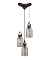 Danica 3 Light Pendant in Oil Rubbed Bronze and Mercury Glass