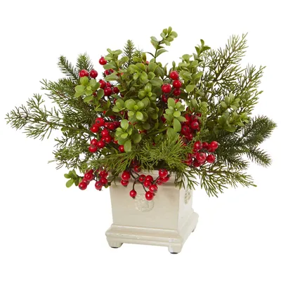Nearly Natural Holiday Berry and Pine Artificial Arrangement