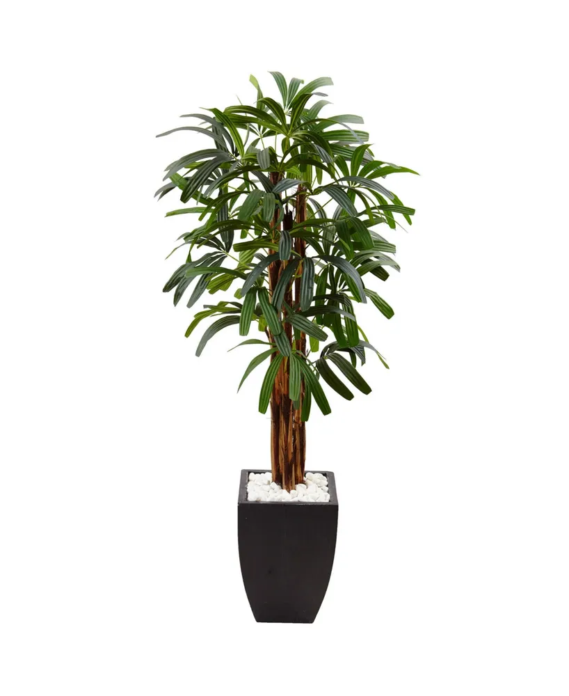 Nearly Natural 5.5' Raphis Palm Artificial Tree in Black Planter