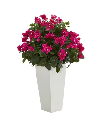 Nearly Natural Bougainvillea Artificial Plant in White Tower Planter