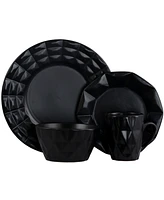 Elama Retro Chic 16 Piece Glazed Dinnerware Set in Black