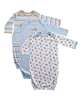 Luvable Friends Baby Boys Cotton Long-Sleeve Gowns 3pk, Blue, 0-6 Months