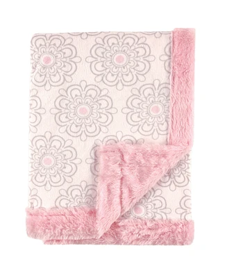 Hudson Baby Girl Plush Blanket with Plush Binding and Back, One Size