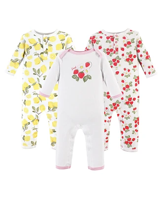 Hudson Baby Girls Cotton Coveralls 3pk, Strawberry Lemon, 18-24 Months