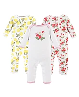 Hudson Baby Girls Cotton Coveralls 3pk, Strawberry Lemon, 18-24 Months