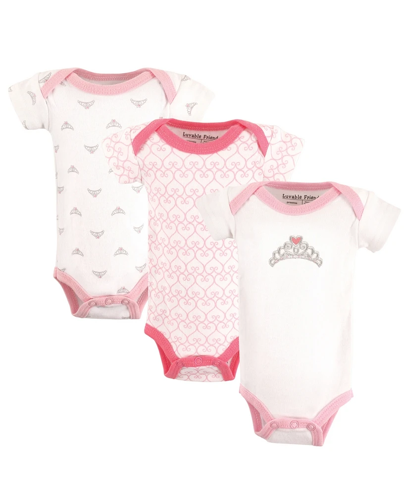 Luvable Friends Baby Girl Cotton Preemie Bodysuits 3pk, Tiara, Preemie