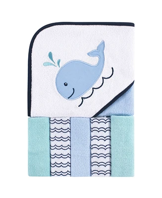 Luvable Friends Baby Girl Hooded Towel with Five Washcloths