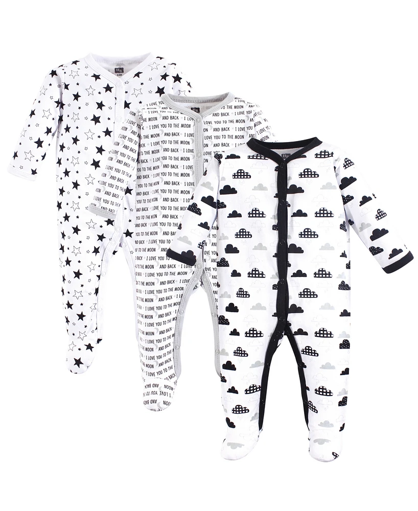 Hudson Baby Boys Cotton Snap Sleep and Play 3pk, Gray Clouds, 6-9 Months