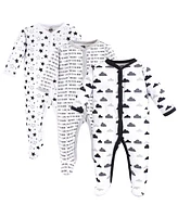 Hudson Baby Boys Cotton Snap Sleep and Play 3pk, Gray Clouds, 6-9 Months