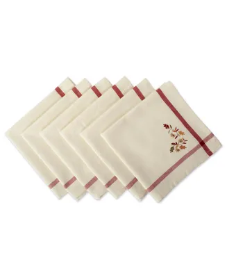 Embroidered Fall Leaves Corner with Border Napkin, Set of 6