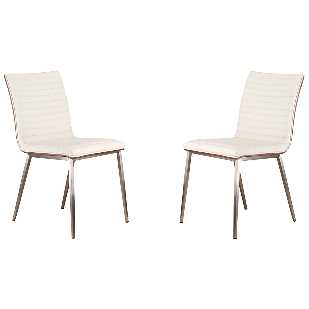 Cafe Brushed Stainless Steel Dining Chair Gray Artificial leather with Walnut Back - Set of 2