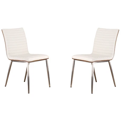 Cafe Brushed Stainless Steel Dining Chair Gray Artificial leather with Walnut Back - Set of 2