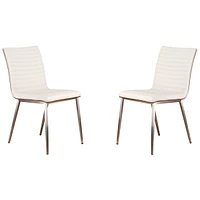 Cafe Brushed Stainless Steel Dining Chair Gray Artificial leather with Walnut Back - Set of 2