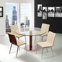 Cafe Brushed Stainless Steel Dining Chair Gray Artificial leather with Walnut Back - Set of 2