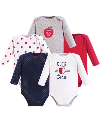 Hudson Baby Girls Cotton Long-Sleeve Bodysuits 5pk, Apple, 12-18 Months