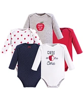Hudson Baby Girls Cotton Long-Sleeve Bodysuits 5pk, Apple, 12-18 Months