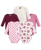 Hudson Baby Girls Cotton Long-Sleeve Bodysuits 5pk, Apple, 18-24 Months