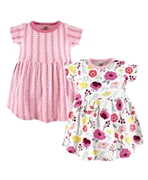 Touched by Nature Toddler Girls Organic Cotton Short-Sleeve Dresses 2pk, Rosebud, 5