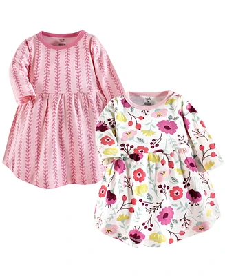 Touched by Nature Baby Girls Cotton Long-Sleeve Dresses 2pk, Botanical, 9-12 Months