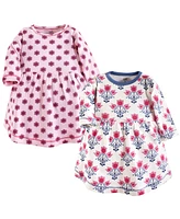 Touched by Nature Baby Girls Organic Cotton Long-Sleeve Dresses 2pk, Botanical, 9-12 Months