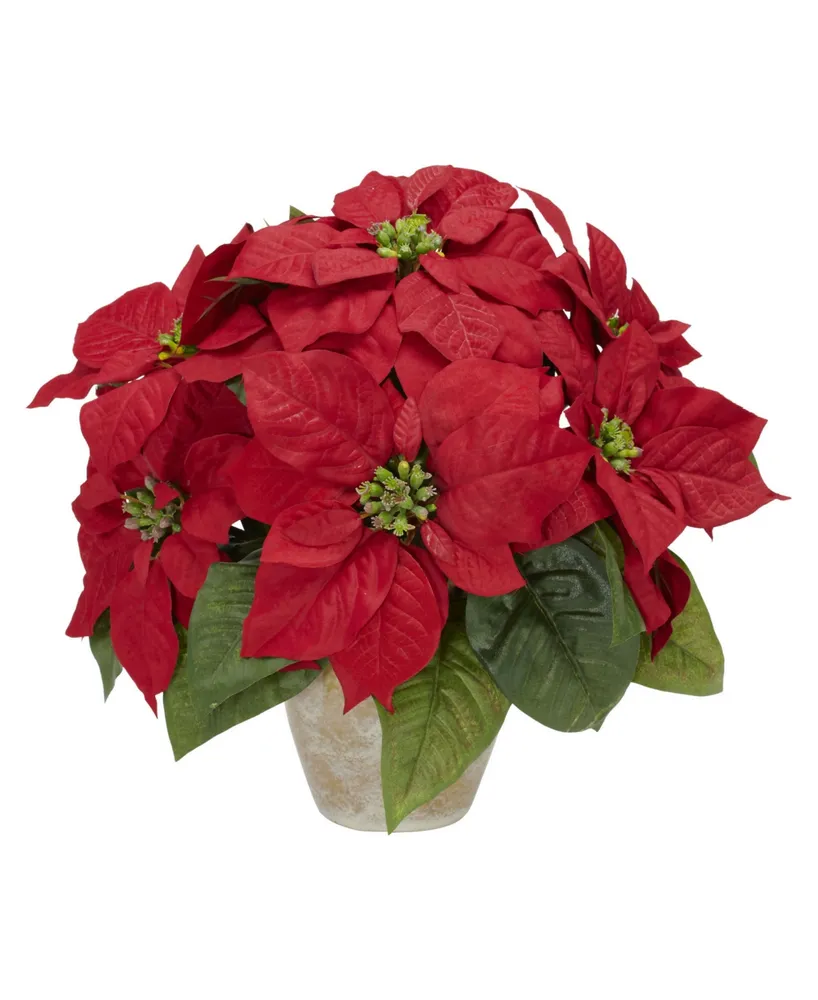 Nearly Natural Poinsettia w/Ceramic Vase Silk Flower Arrangement