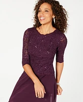 Alex Evenings Sequined Lace Contrast Dress