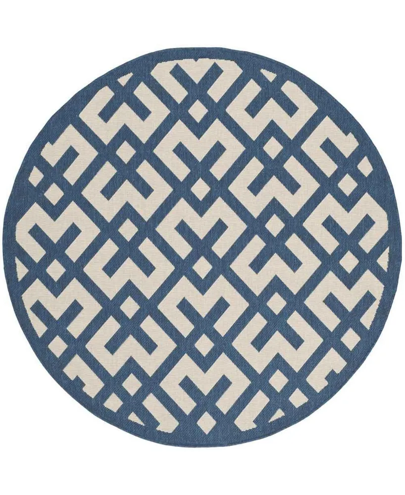 Safavieh Courtyard CY6915 Navy and Beige 5'3" x 5'3" Sisal Weave Round Outdoor Area Rug