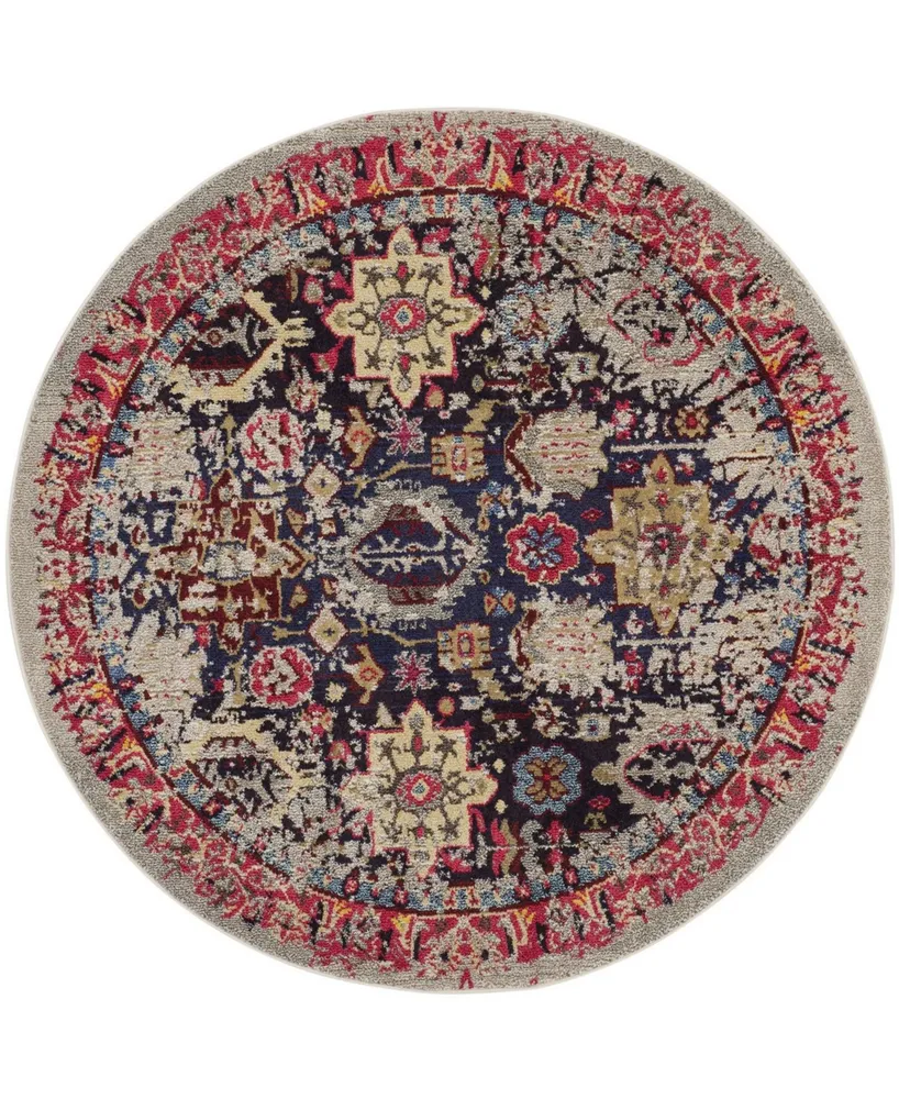 Safavieh Monaco MNC206 Gray and Multi 5' x 5' Round Area Rug