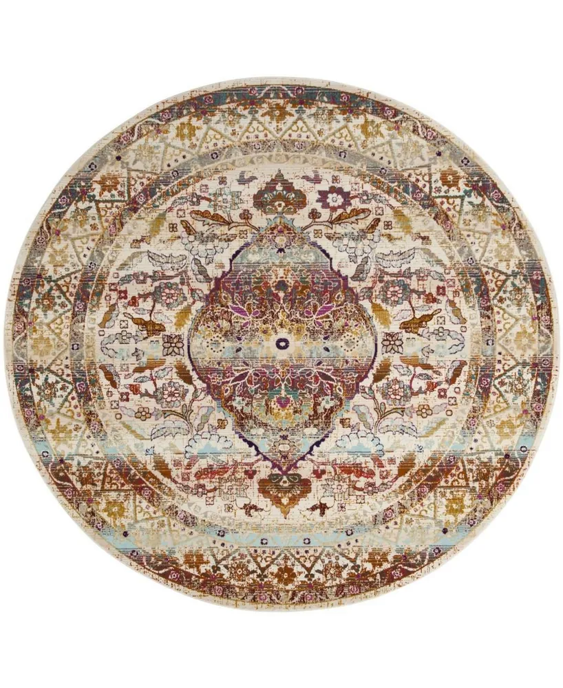 Safavieh Baldwin BDN189 Ivory and Fuchsia 6'7" x 6'7" Round Area Rug