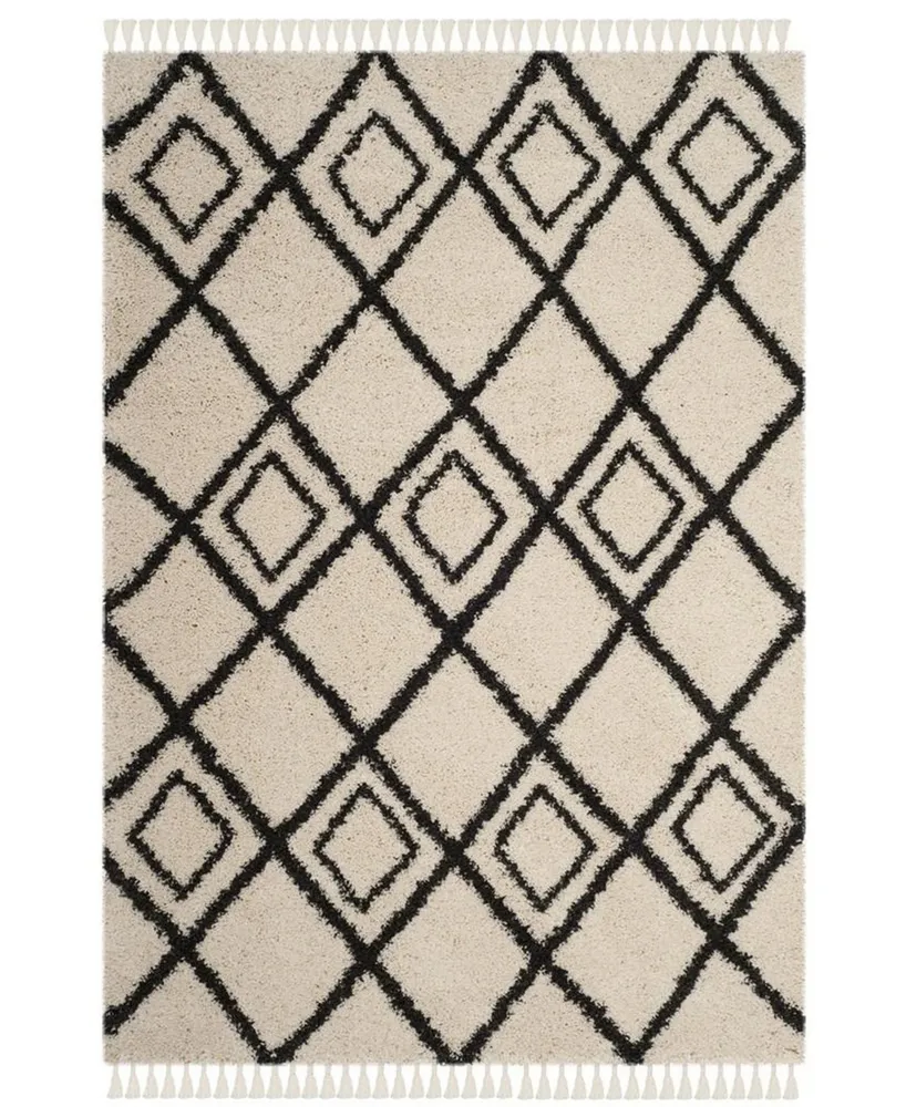 Safavieh Moroccan Fringe Shag MFG244 Cream and Charcoal 6'7" X 9'6" Area Rug