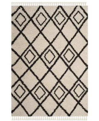 Safavieh Moroccan Fringe Shag MFG244 Cream and Charcoal 6'7" X 9'6" Area Rug