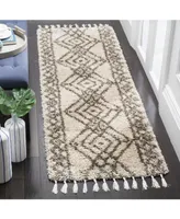 Safavieh Moroccan Fringe Shag MFG248 Mushroom and Grey 2'3" X 7' Runner Area Rug