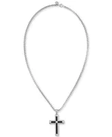 Esquire Men's Jewelry Diamond Accent Cross 22" Pendant Necklace in Stainless Steel & Black Ion-Plate, Created for Macy's