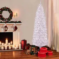 Puleo International 4.5 ft Pre-Lit White Pencil Franklin Fir Artificial Christmas Tree with 150 Ul-Listed Lights