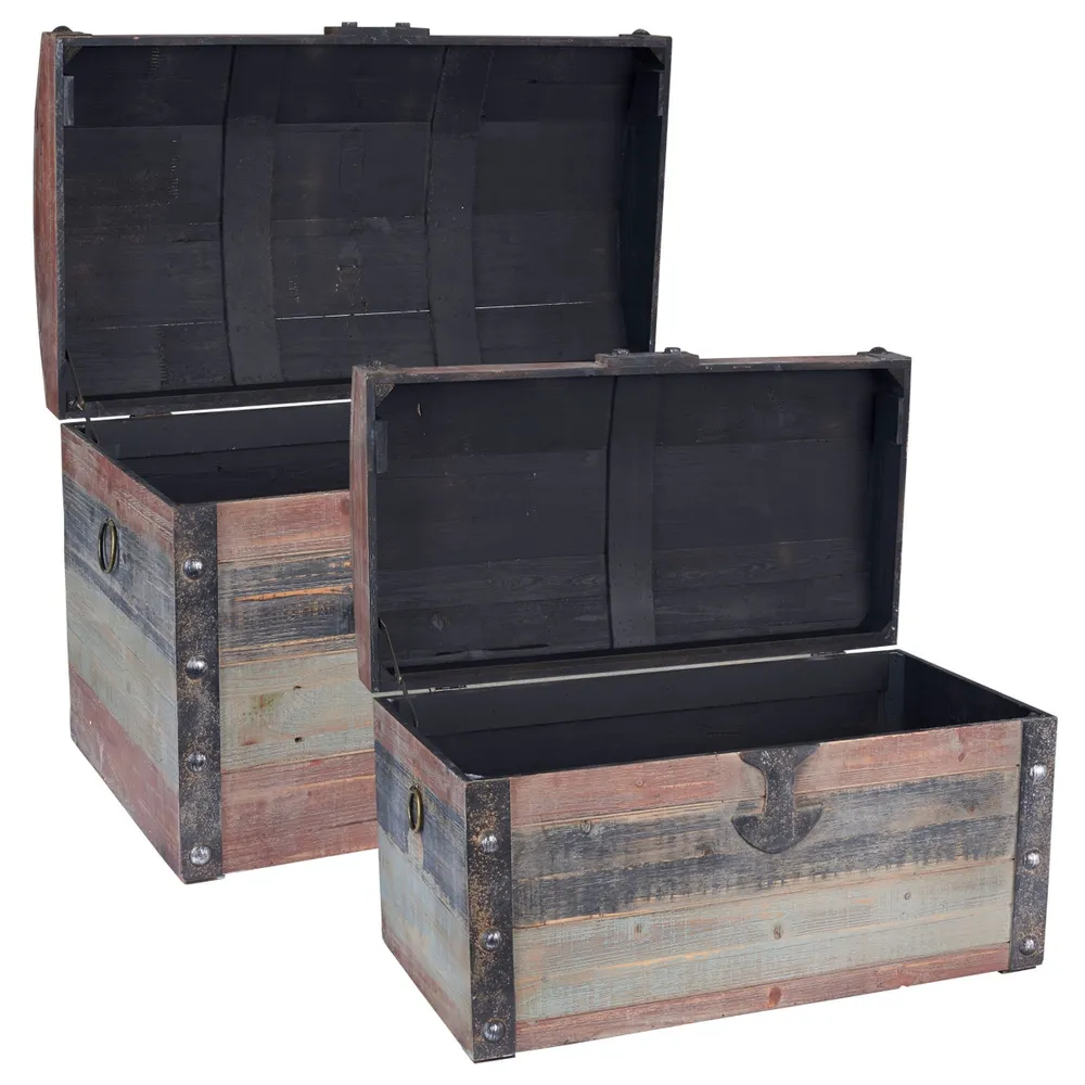 Household Essentials Set of 2 Weathered Wooden Storage Trunks